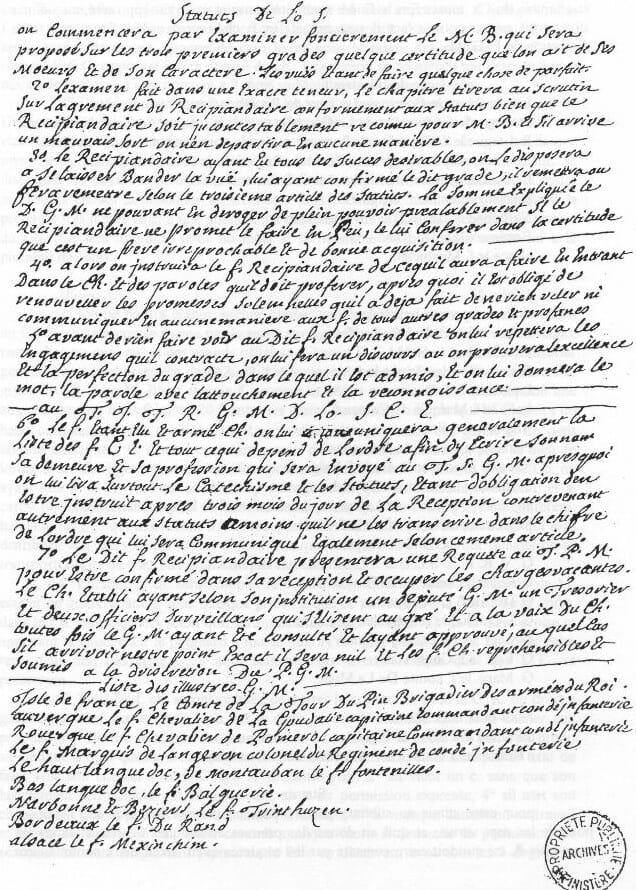 Το χειρόγραφο του SUBLIME CHEVALIER ÉLU (1750) γνωστό επίσης και ως Τυπικό του Quimper βρίσκεται στα αρχεία του Finistère - Fonds KERNUZ
